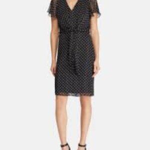 MSK Sheer Navy and Yellow Polka Dot Dress Size 10 NWT Career Corpcore Normcore